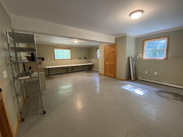 48 Stoney Ridge Rd, Eddington, ME 04428 - below grade area with baseboard heating and ornamental molding