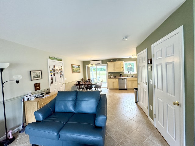 35A Birchbrook Ln Unit 35A, Levant, ME 04456 - living room featuring a wall mounted AC and light tile patterned flooring