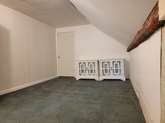 183 Folsom Pond Rd, Lincoln, ME 04457 - additional living space featuring vaulted ceiling and dark carpet