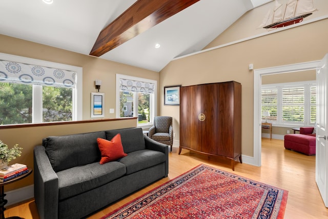 121 Bald Head Cliff Rd, York, ME 03902 - living room with light wood-style flooring, recessed lighting, and high vaulted ceiling