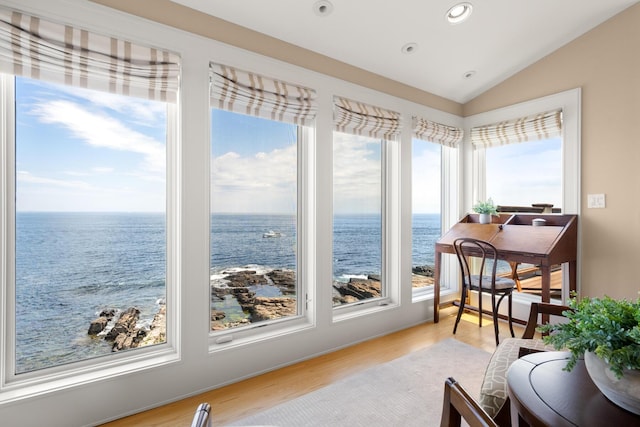 121 Bald Head Cliff Rd, York, ME 03902 - sunroom / solarium with vaulted ceiling and a water view