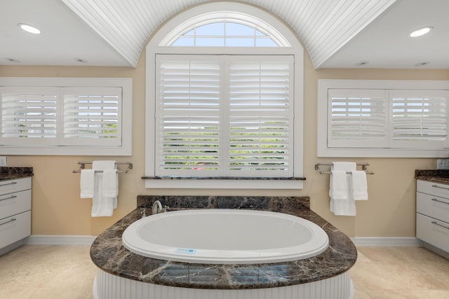 121 Bald Head Cliff Rd, York, ME 03902 - full bathroom featuring a garden tub, vanity, and recessed lighting