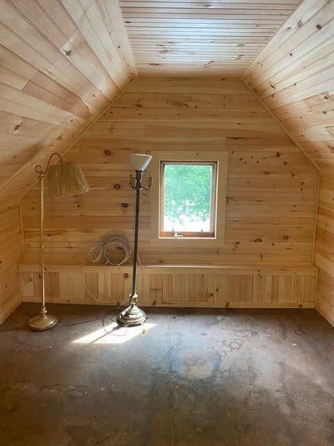 6 Chicken St, Starks, ME 04911 - bonus room with lofted ceiling, wood walls, and wooden ceiling