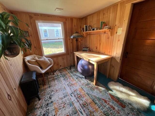 6 Chicken St, Starks, ME 04911 - mudroom featuring wood walls