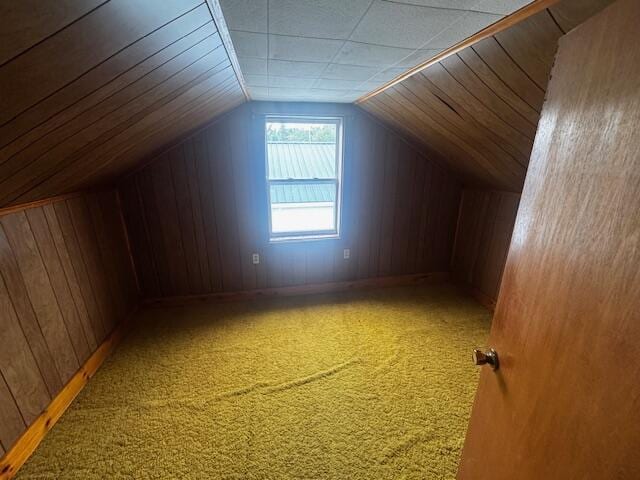 238 Shadagee Rd, Cornville, ME 04976 - bonus room with lofted ceiling, wood walls, and carpet