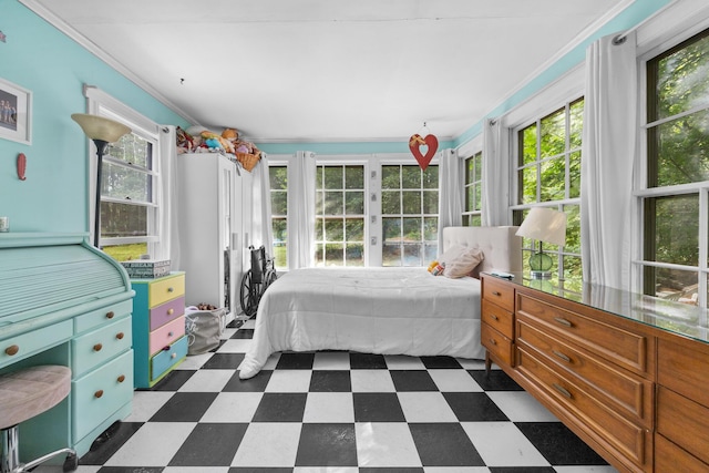 97 Forest Ave, Orono, ME 04473 - bedroom with dark flooring, ornamental molding, and french doors