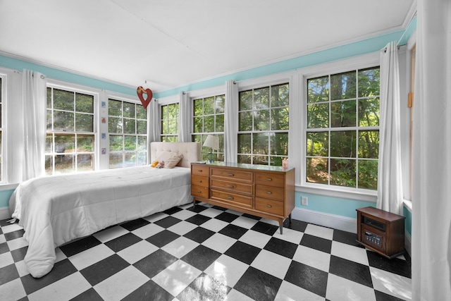 97 Forest Ave, Orono, ME 04473 - bedroom featuring multiple windows, dark flooring, and ornamental molding