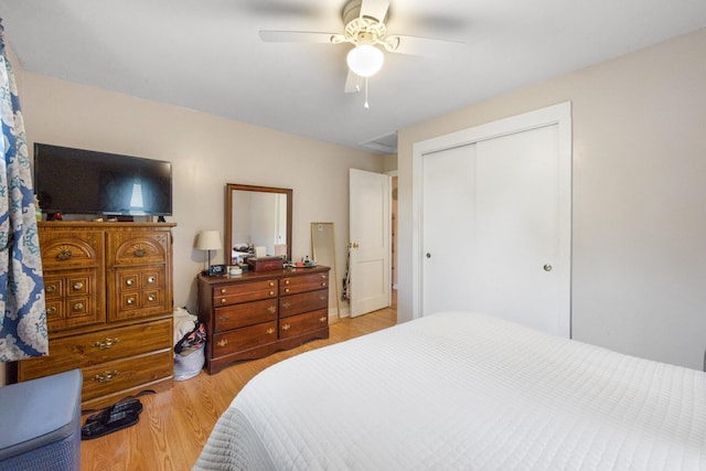 119 Falvey St, Bangor, ME 04401 - bedroom with wood finished floors, a closet, and a ceiling fan