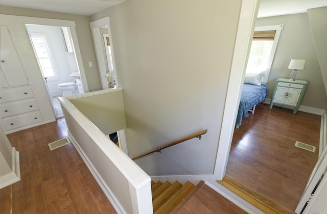 302 Townsend Ave, Boothbay Harbor, ME 04538 - stairs featuring wood finished floors and plenty of natural light