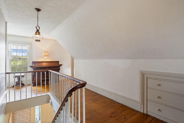426 Meadow Rd, Topsham, ME 04086 - hallway with an upstairs landing, hardwood / wood-style floors, and lofted ceiling