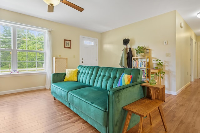 31 Silas Warren Dr, Hermon, ME 04401 - living room with light wood-type flooring, healthy amount of natural light, and a ceiling fan