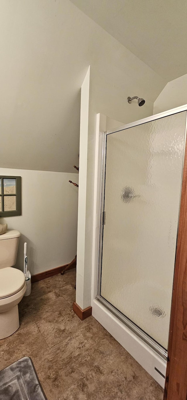 987 Clinton Ave, Winslow, ME 04901 - full bathroom with vaulted ceiling and a stall shower