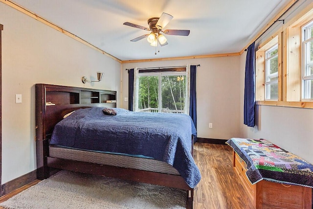 71 Morgan Rd, Burnham, ME 04922 - bedroom featuring wood finished floors, ceiling fan, and access to outside