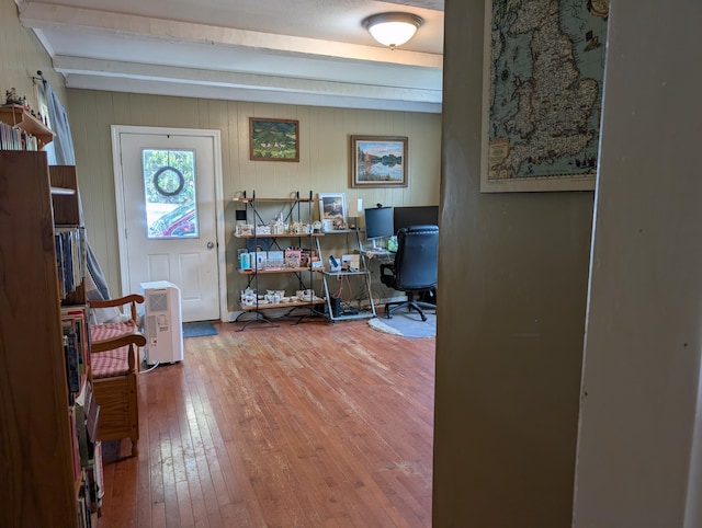 419 Common Rd, Union, ME 04862 - office space with beam ceiling and wood-type flooring