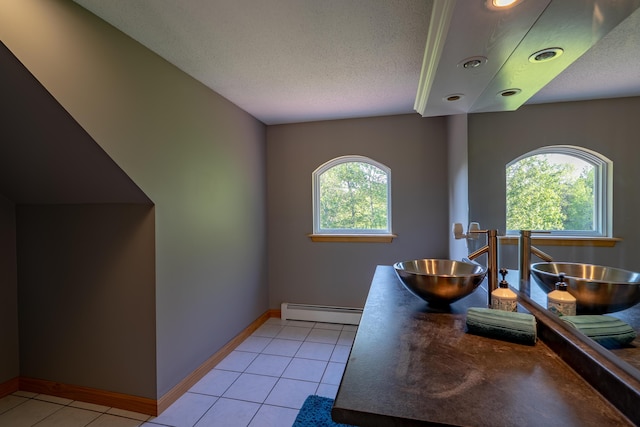 78 Lakeview Rd, Glenburn, ME 04401 - home office with a textured ceiling, a baseboard heating unit, light tile patterned floors, and recessed lighting