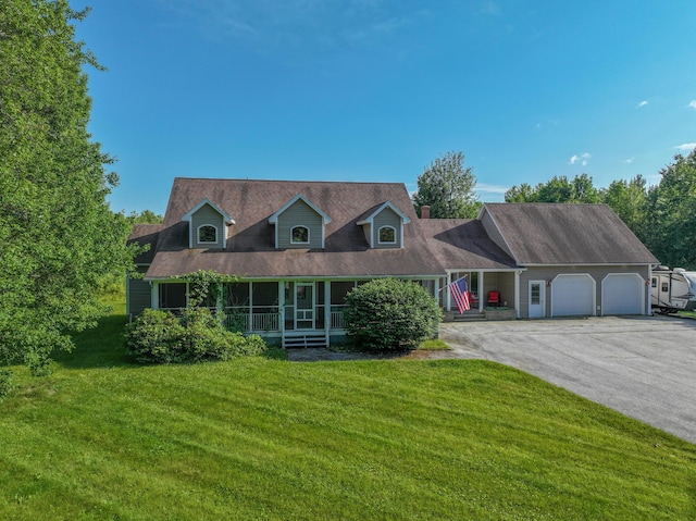 78 Lakeview Rd, Glenburn, ME 04401 - new england style home featuring asphalt driveway, an attached garage, a front yard, and a porch