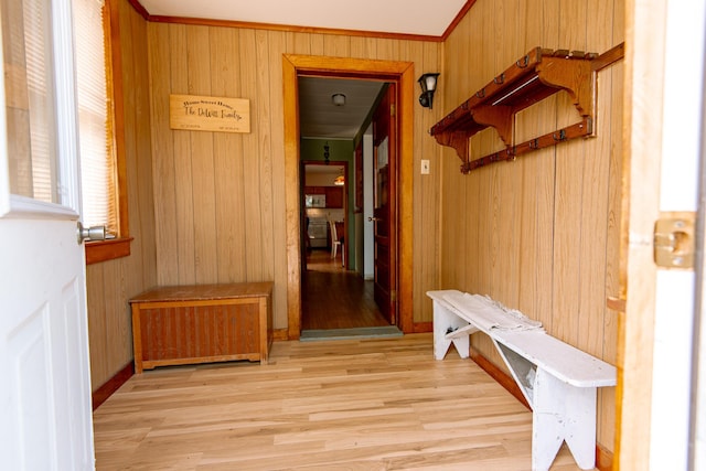 18/20 Beech St, East Millinocket, ME 04430 - mudroom with wood walls and wood finished floors