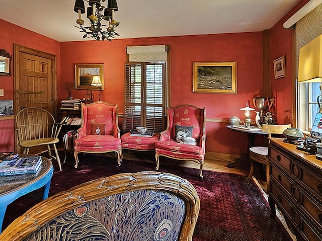 8 Longfellow School Rd, Bristol, ME 04539 - living area featuring a chandelier and carpet floors