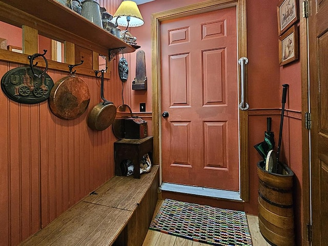 8 Longfellow School Rd, Bristol, ME 04539 - mudroom featuring wooden walls and wood finished floors