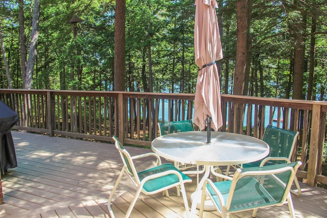 42 Knowles Point Rd, Bridgton, ME 04009 - wooden terrace featuring outdoor dining space
