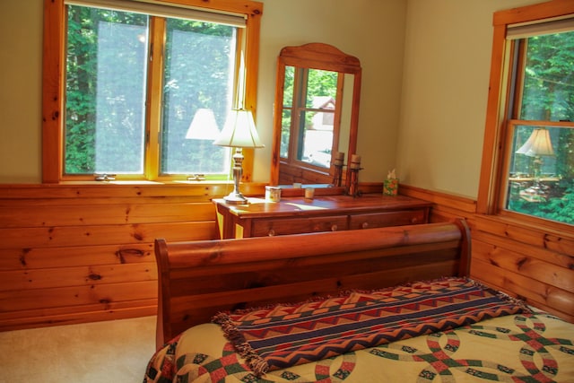 42 Knowles Point Rd, Bridgton, ME 04009 - living area with wooden walls, carpet flooring, and wainscoting