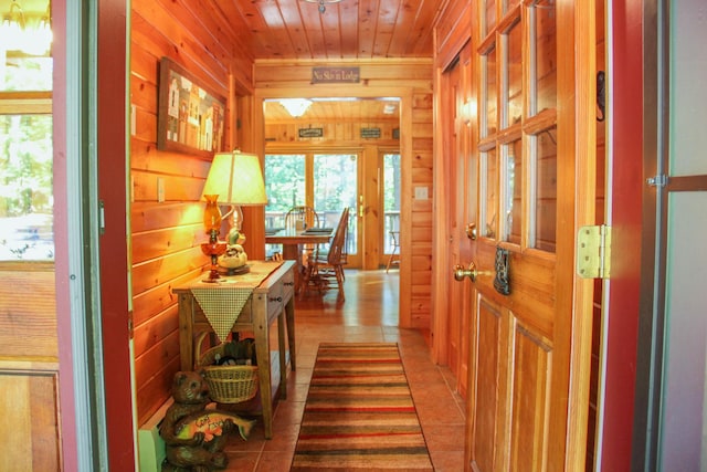 42 Knowles Point Rd, Bridgton, ME 04009 - hallway with wooden ceiling and wooden walls