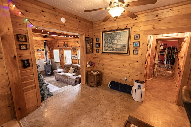 143 Mayfield Rd, Moscow, ME 04920 - hall with wooden walls and tile patterned floors