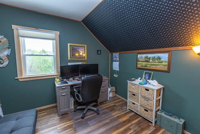 143 Mayfield Rd, Moscow, ME 04920 - home office with lofted ceiling and wood finished floors