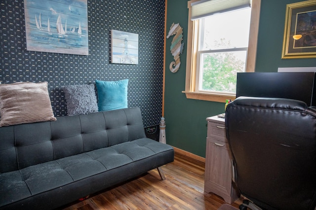 143 Mayfield Rd, Moscow, ME 04920 - office space with wood finished floors, wallpapered walls, and an accent wall