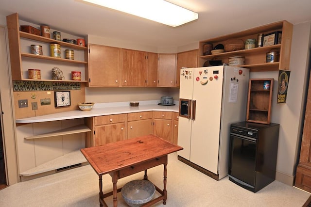 337 Copeland Hill Rd, Holden, ME 04429 - kitchen with white refrigerator with ice dispenser, open shelves, and light countertops