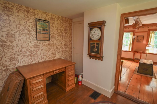 337 Copeland Hill Rd, Holden, ME 04429 - office space featuring wallpapered walls and dark wood finished floors