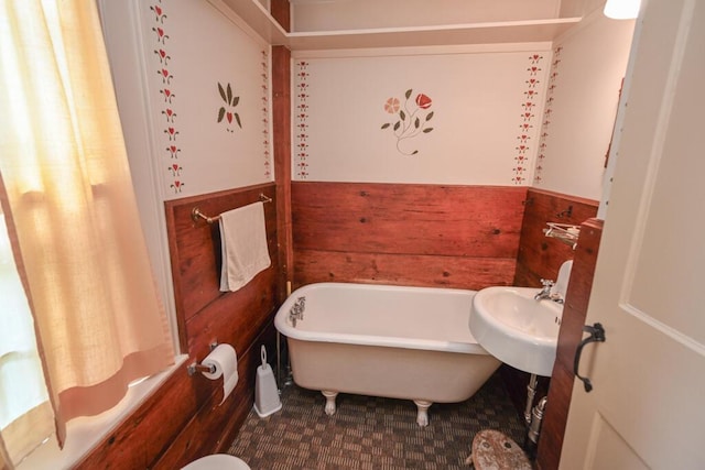 337 Copeland Hill Rd, Holden, ME 04429 - full bath featuring a freestanding bath and wood walls