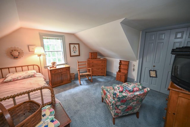 337 Copeland Hill Rd, Holden, ME 04429 - carpeted bedroom featuring vaulted ceiling and a closet