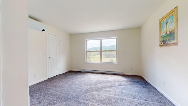 452 Flat Rd, Bethel, ME 04217 - unfurnished bedroom with baseboard heating, a wall unit AC, and carpet floors