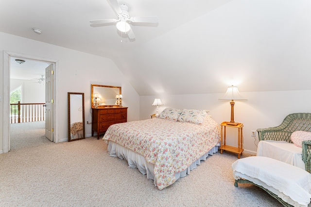 61 Dwelly Point Rd, Franklin, ME 04634 - bedroom with lofted ceiling, light carpet, and ceiling fan