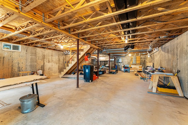 61 Dwelly Point Rd, Franklin, ME 04634 - unfinished below grade area with stairs and electric panel