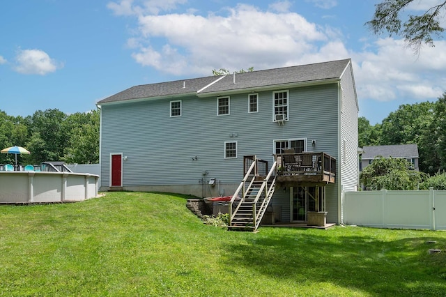 13 Dobson Rd, Berwick, ME 03901 - rear view of property featuring a deck, stairway, and an outdoor pool
