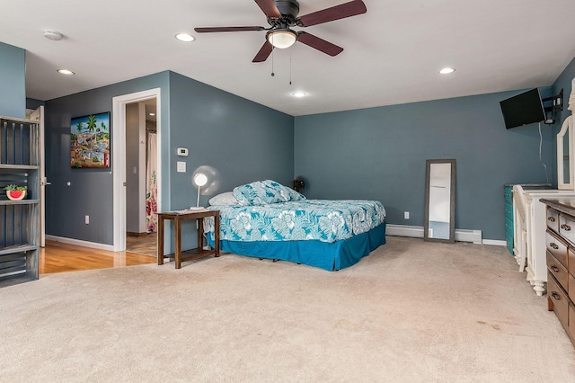 13 Dobson Rd, Berwick, ME 03901 - carpeted bedroom with recessed lighting, a baseboard radiator, and a ceiling fan