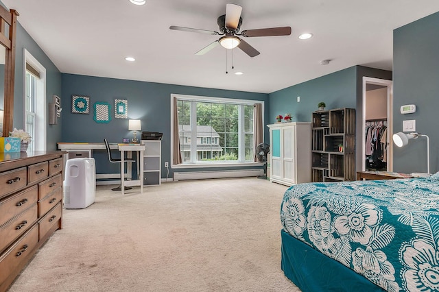 13 Dobson Rd, Berwick, ME 03901 - carpeted bedroom with a baseboard radiator, recessed lighting, and a ceiling fan
