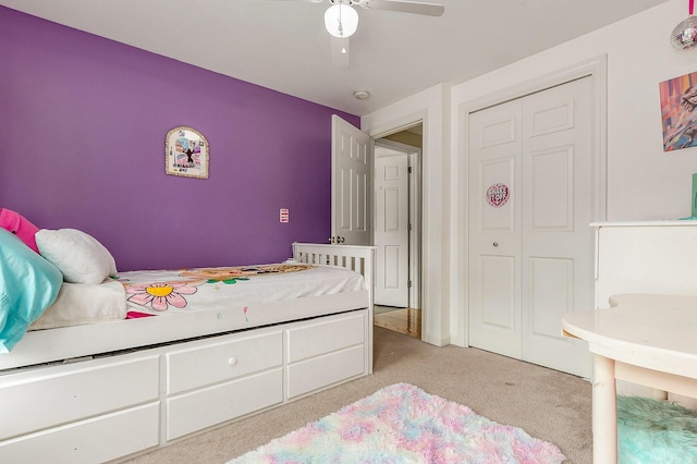 13 Dobson Rd, Berwick, ME 03901 - bedroom with light colored carpet, a ceiling fan, and a closet