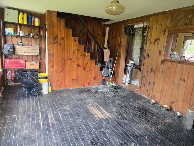 471 Chandler Hill Rd, Ripley, ME 04930 - interior space with wood walls, stairs, and wood finished floors