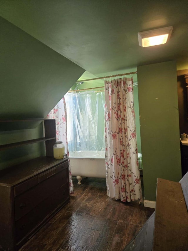 471 Chandler Hill Rd, Ripley, ME 04930 - full bathroom with wood-type flooring, a bathtub, and a shower with curtain