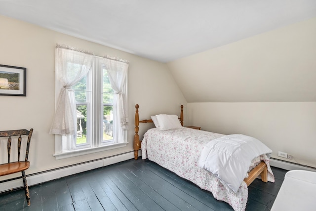 5 Purchase St, Rockland, ME 04841 - bedroom featuring baseboard heating, lofted ceiling, and dark wood-type flooring