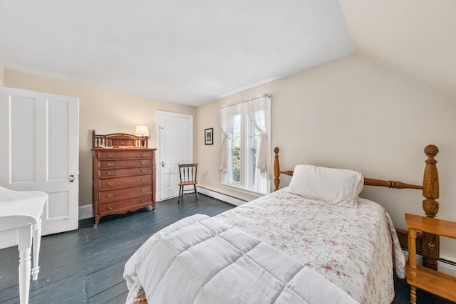 5 Purchase St, Rockland, ME 04841 - bedroom featuring baseboard heating, dark wood-style flooring, and lofted ceiling