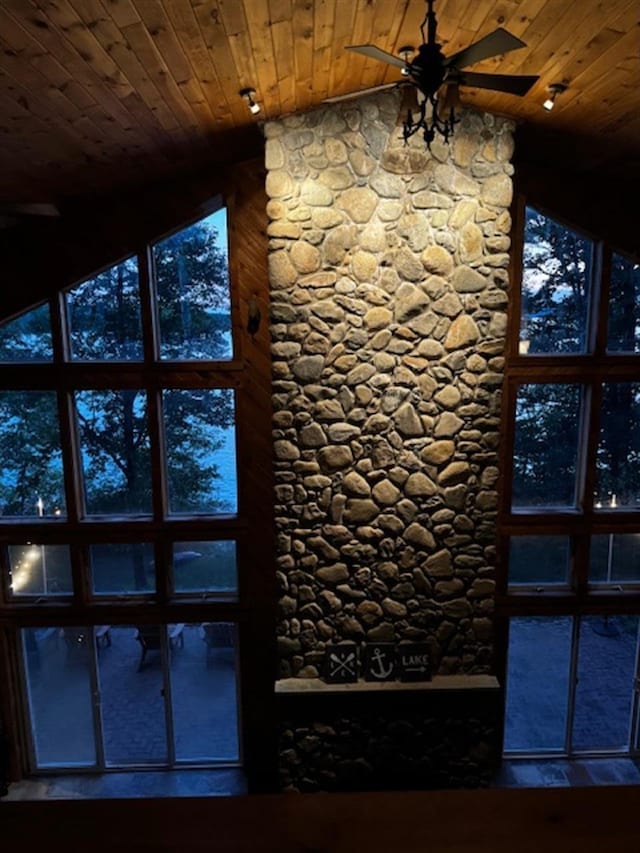 24 Cliffside Dr, Saint Albans, ME 04971 - detailed view of wood ceiling and a ceiling fan