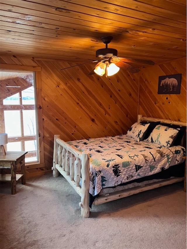 24 Cliffside Dr, Saint Albans, ME 04971 - carpeted bedroom featuring wood ceiling and wood walls