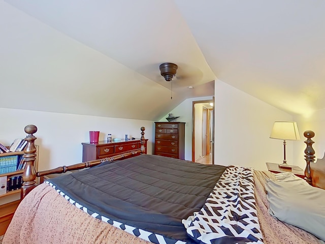 63 N Shore Dr, Owls Head, ME 04854 - bedroom featuring vaulted ceiling and ceiling fan