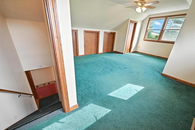 23 W St, Benton, ME 04901 - additional living space with lofted ceiling, a ceiling fan, and carpet
