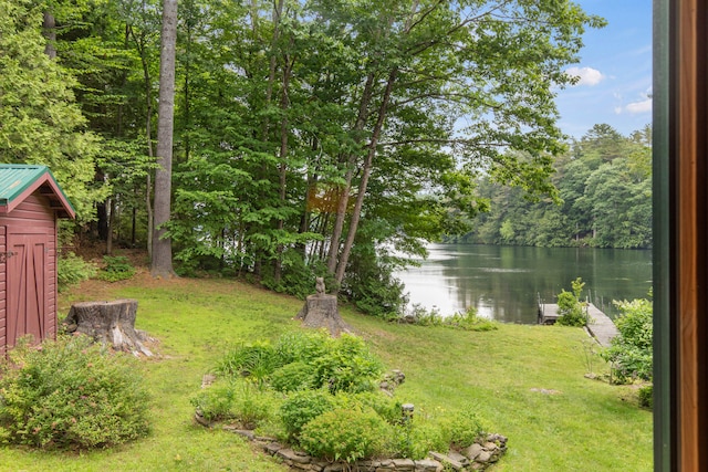 199 Peace Pipe Dr, Litchfield, ME 04350 - view of green lawn with a water view and a forest view