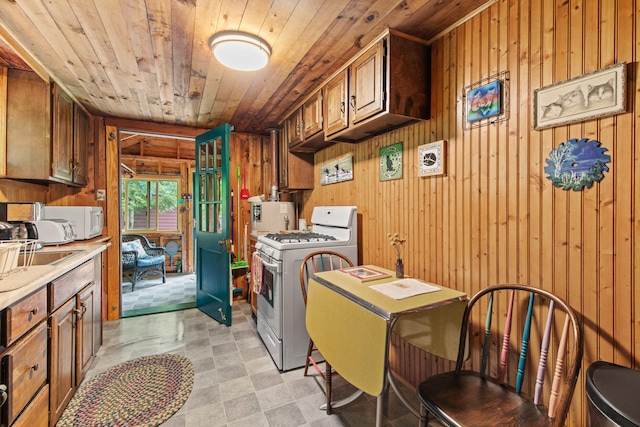 199 Peace Pipe Dr, Litchfield, ME 04350 - laundry area with wooden ceiling and wooden walls